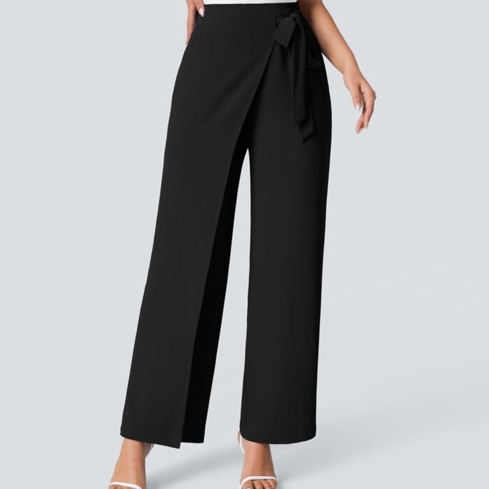 HALARA Black Wide Leg Pants with High Waist and Flowing Silhouette